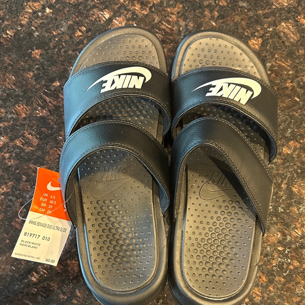 Nike Black Slide Sandals with White Logo